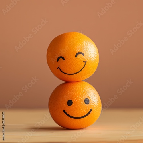 Two couple orange with smiley faces on a desk. International Friendship Day Concept.