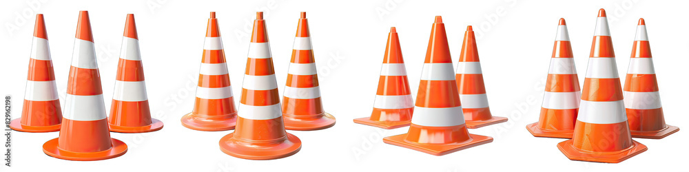 Traffic Cones isolated on transparent png background collection set . Generative ai Traffic Cones isolated on transparent png background collection set . Generative ai