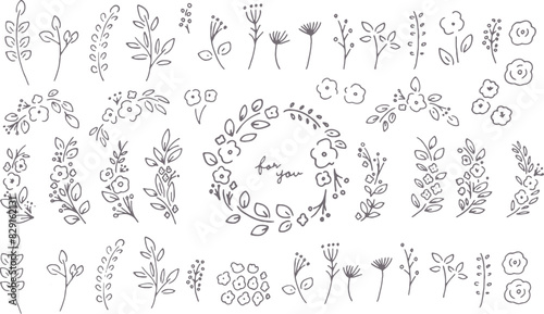                                                                                                                   Korean style hand drawn illustration of plants and trees. Vector line drawing of plants and trees. Cute hand-drawn grass and trees frame.