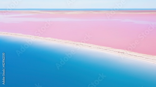 Aerial drone view of the pink and blue coloured Lake MacDonnell in Eyre Peninsula, South Australia, Australia. photo