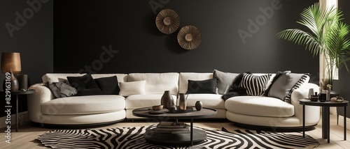 Striking zebra print wallpaper in black and white
