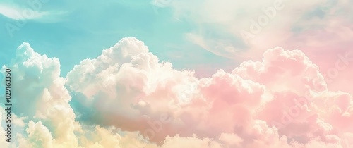 Light fluffy clouds against a blue sky background. photo