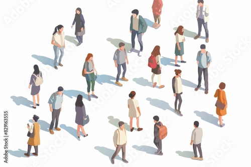 Illustration of a Diverse Group of People Standing in a Lively Isometric Crowd in a Business Conference Setting
