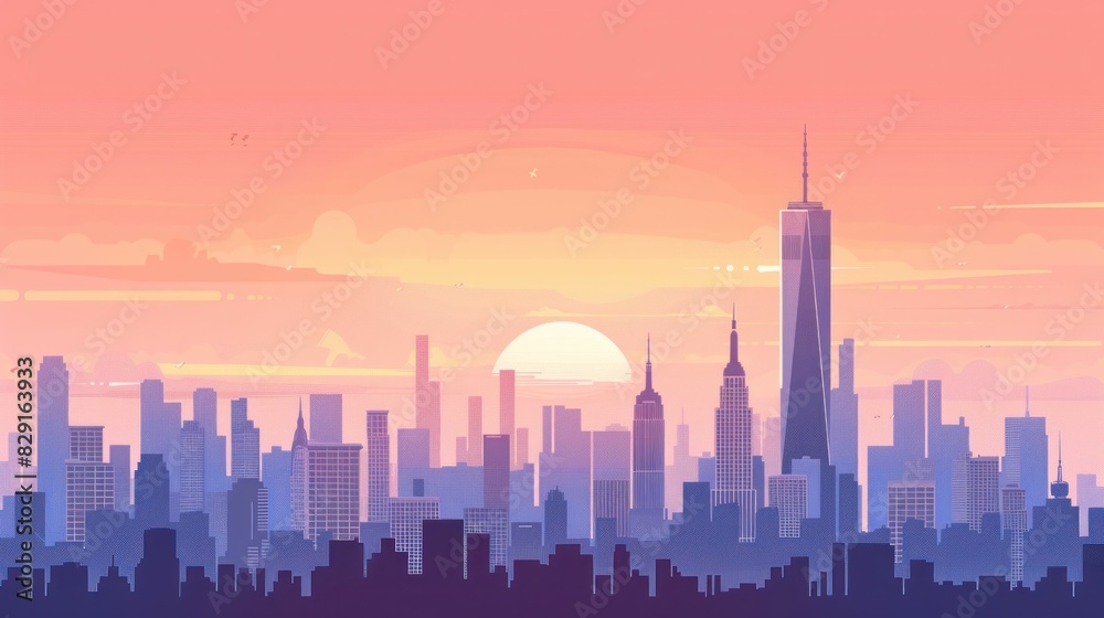 Cityscape sunset with skyscrapers in the foreground and sun in the sky travel and business urban landscape twilight scene Cityscape sunset with skyscrapers in the foreground and sun in the sky travel and business urban landscape twilight scene