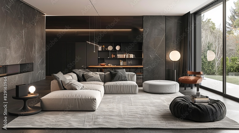 Small modern Italian interior design with a cozy living room. The space ...
