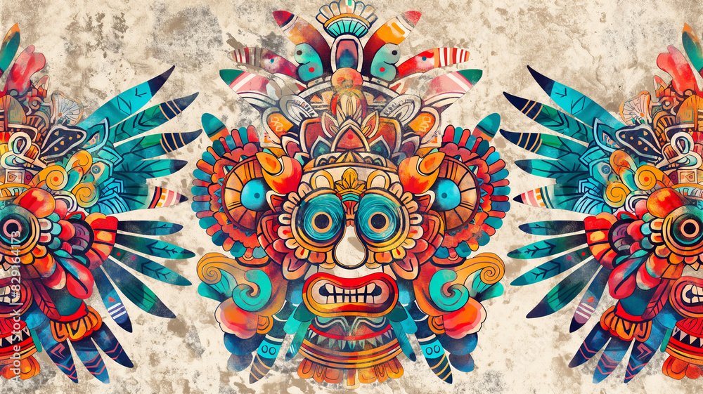 Naklejka premium mural cultura maya estilo acuarela