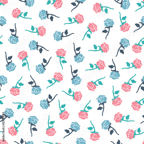 Pink and Blue Roses Reverie in Full Bloom Pattern