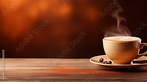 Steaming Cappuccino on a Wooden Surface photo