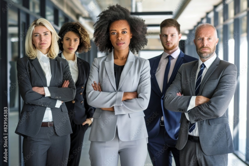 Portrait of confident business people standing with arms crossed in modern office Portrait of confident business people standing with arms crossed in modern office