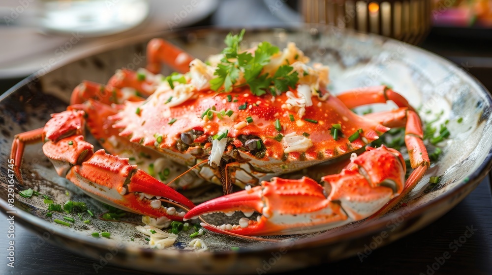 Plate with freshly cooked crab Etrille Plate with freshly cooked crab Etrille