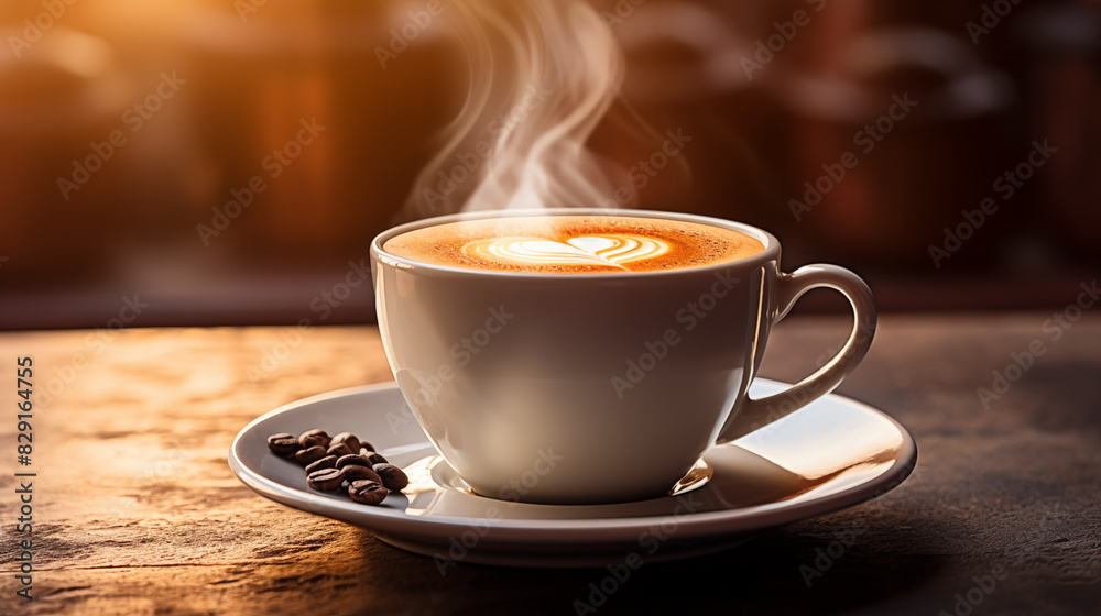 Steaming Cup of Coffee on Wooden Table - Close-up