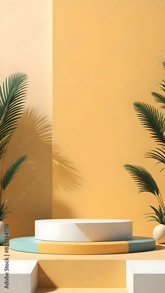 Summer theme background with empty podium for showing or placing product, cosmetic etc Summer theme background with empty podium for showing or placing product, cosmetic etc