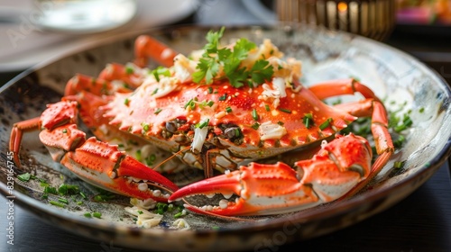 Plate with freshly cooked crab Etrille