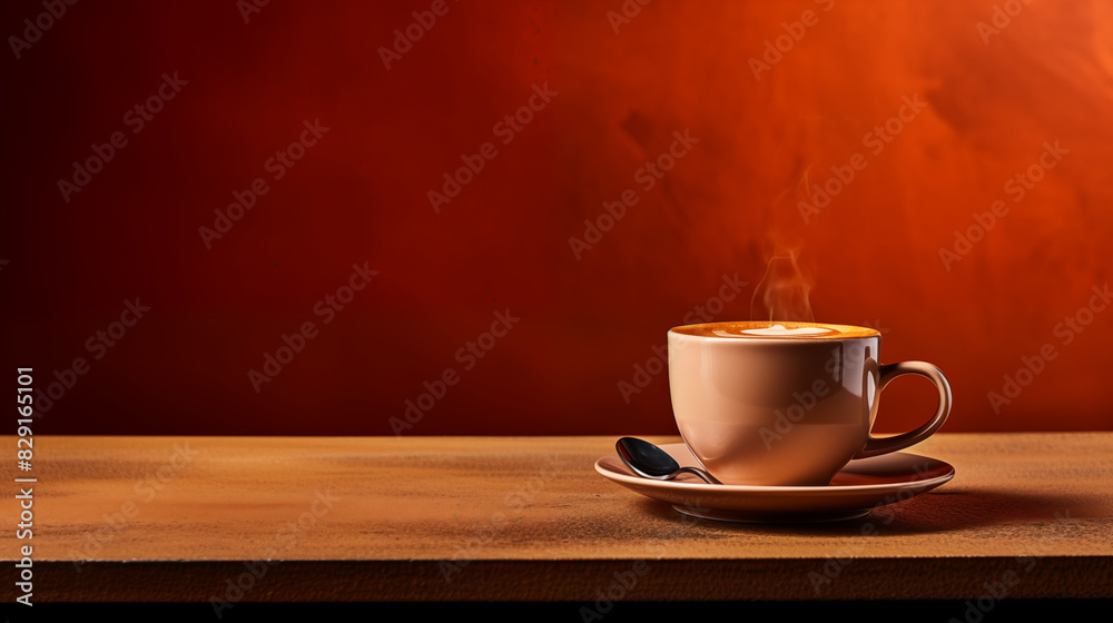 Obraz premium Hot Coffee with Latte Art on a Wooden Table