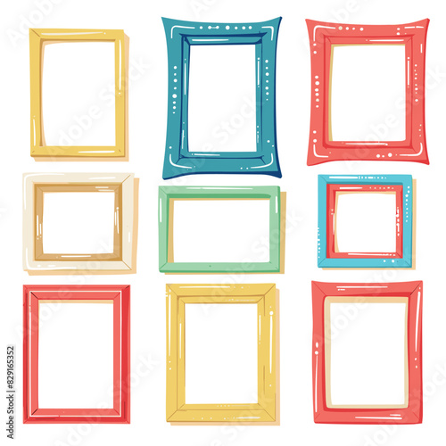 Obraz na płótnie Collection colorful picture frames cartoon style isolated white background. Artistic gallery decoration concept vibrant colors. Doodle drawing photo frames interior design illustration artwork w salonie