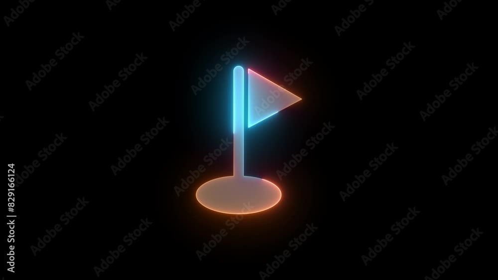 Flag in hole icon neon brown cyan glowing animation Flag in hole icon neon brown cyan glowing animation