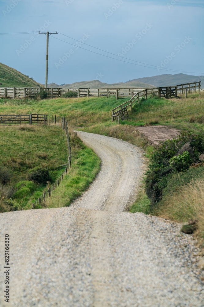 Remote road and farmland on the west coast of the South Island. Paturau, Tasman, New Zealand. Remote road and farmland on the west coast of the South Island. Paturau, Tasman, New Zealand.
