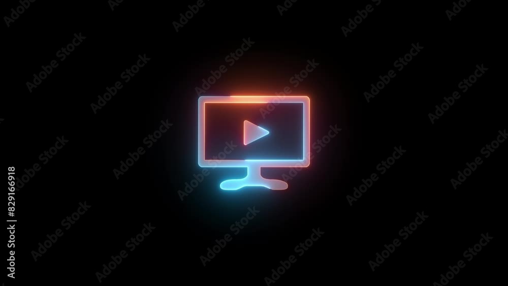 Monitor video play icon neon brown cyan glowing animation Monitor video play icon neon brown cyan glowing animation