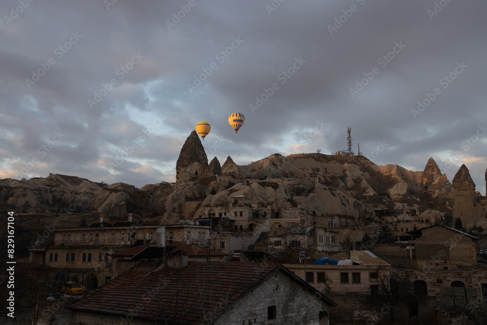 landscape overlooking the rocks of the ancient city Cappadocia in Türkiye.