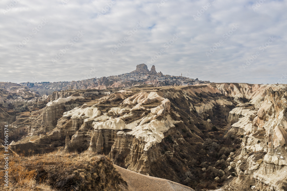 landscape overlooking the rocks of the ancient city Cappadocia in Türkiye.