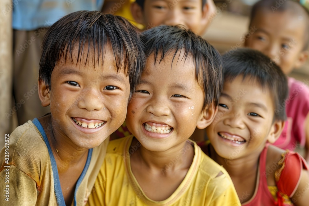 Group of happy asian children smiling and looking at camera together. Group of happy asian children smiling and looking at camera together.