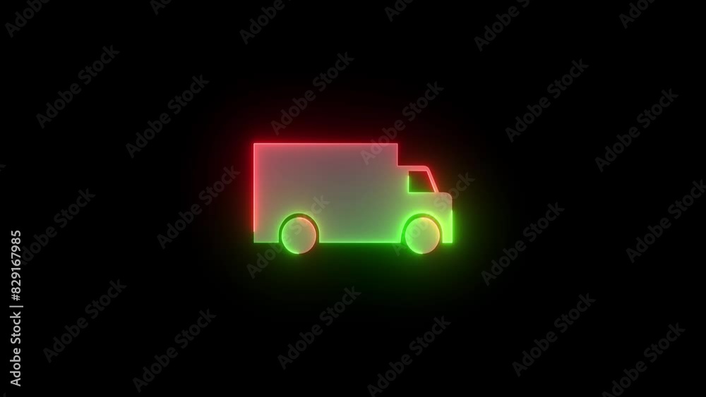 Truck car icon neon green red glowing animation on black background Truck car icon neon green red glowing animation on black background