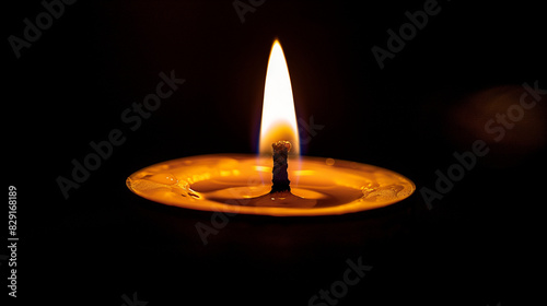 A single candle flame flickering gently in a dark room, casting subtle shadows and creating a peaceful and serene atmosphere.
