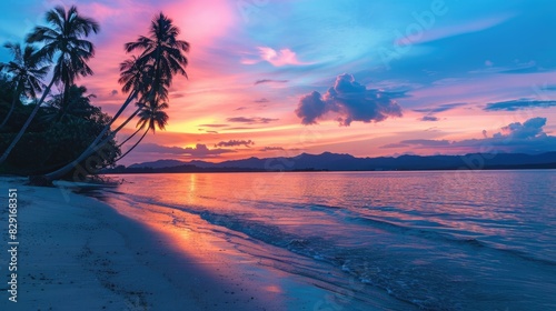 Vibrant sunset over beach on island