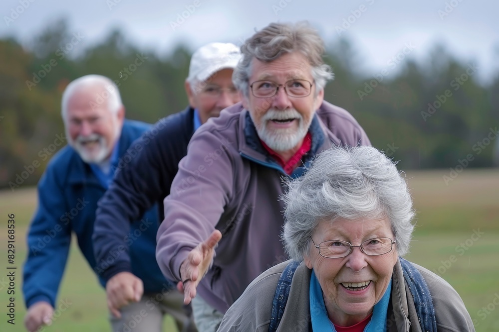 Group of seniors playing golf in the park. Selective focus. Group of seniors playing golf in the park. Selective focus.
