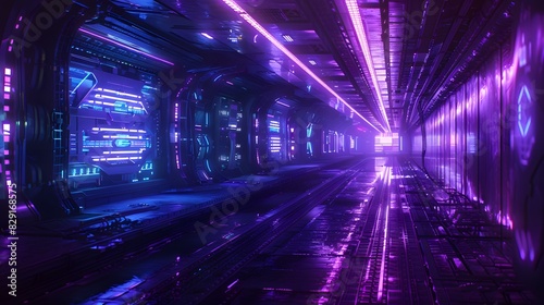abstract background of futuristic corridor with purple and blue neon lights.  © Berkah