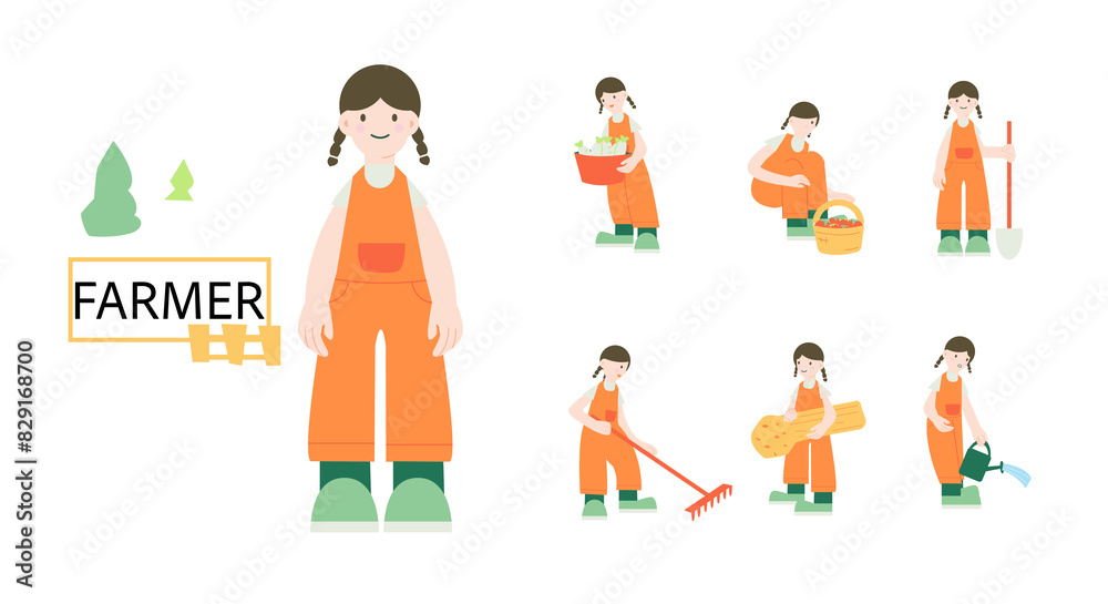 Naklejka premium Farmer character, flat cartoon vector illustration.Farming vector illustration.