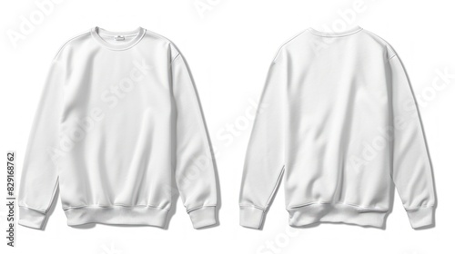 Set of white front and back view tee sweatshirt sweater long sleeve 