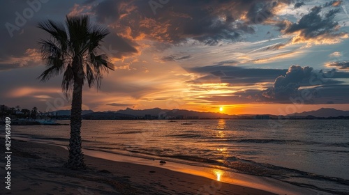 Vacation symbol Palma beach sunset