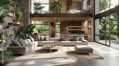 Spacious open plan living room design mockup