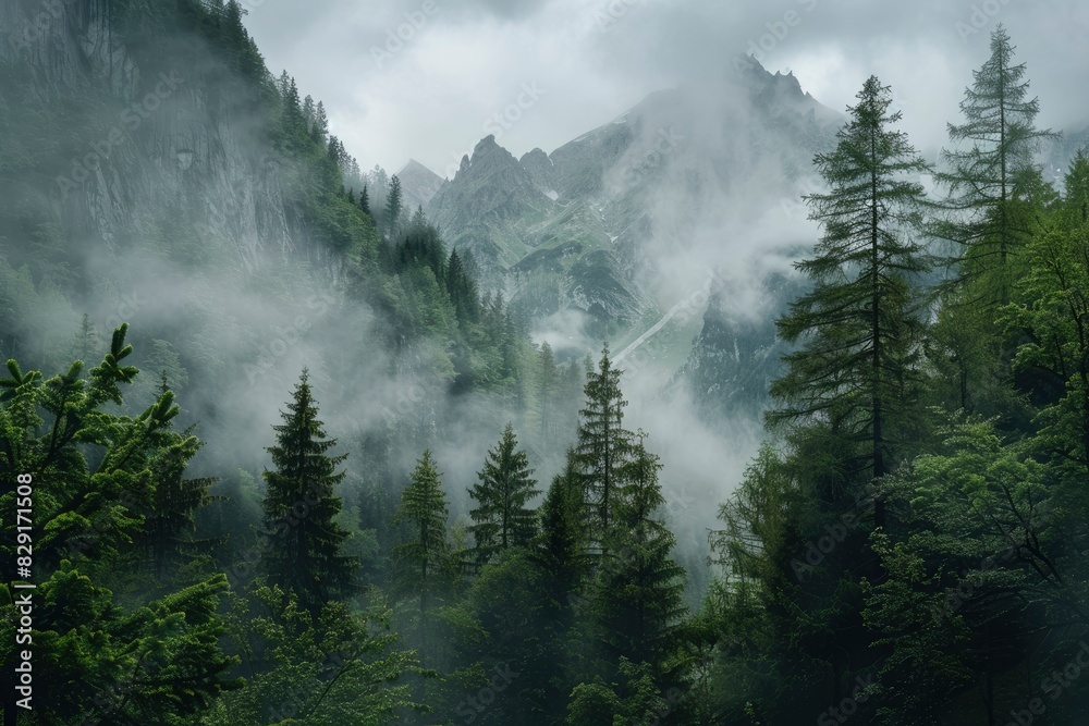View of beautiful moody landscape in the Alps - generative ai