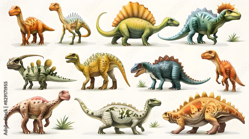Vibrant Cartoon Depictions of Diverse Prehistoric Dinosaur Species Vibrant Cartoon Depictions of Diverse Prehistoric Dinosaur Species