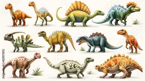 Fototapeta Naklejka Na Ścianę i Meble -  Vibrant Cartoon Depictions of Diverse Prehistoric Dinosaur Species