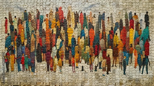 Vibrant Mosaic of Diverse Figures Symbolizing the Unity and Harmony of a Thriving Community