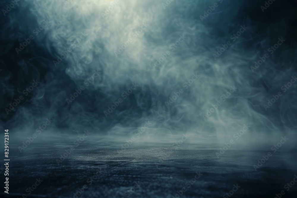 A dark foggy floor in an empty background