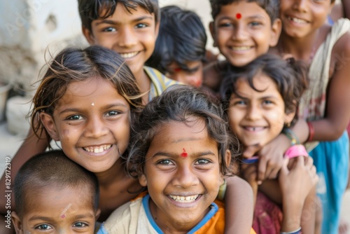 Group of indian kids with face paint in Goa, India