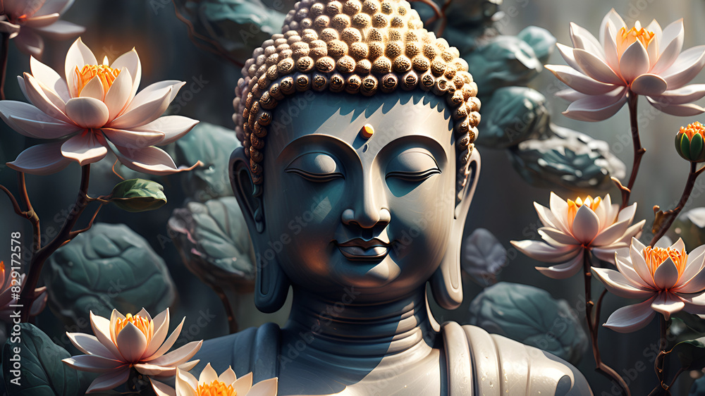 Esoteric spiritual meditation concept buddha with lotus flower
