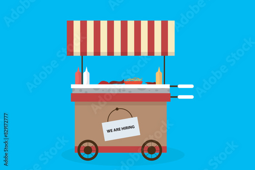 street food cart, traditional snacks, street vendors, vector illustration