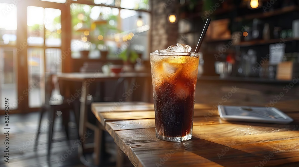 refreshing black iced coffee on rustic wooden table in cozy cafe setting food and drink photography concept digital illustration refreshing black iced coffee on rustic wooden table in cozy cafe setting food and drink photography concept digital illustration