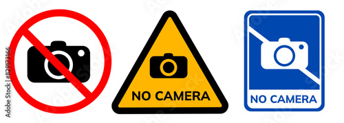 No camera restriction photo take picture graphic set yellow sticker label sign caution zone area