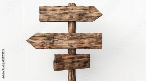 rustic wooden signpost with blank directional signs isolated on white customizable signage mockup 3d illustration © furyon