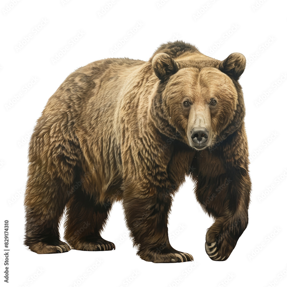 Fototapeta premium brown bear in a full body standing pose on a white background, png.