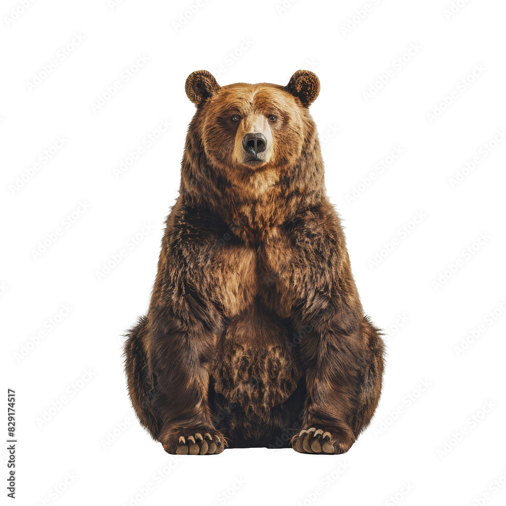 Fototapeta premium brown bear in a full body standing pose on a white background, png.
