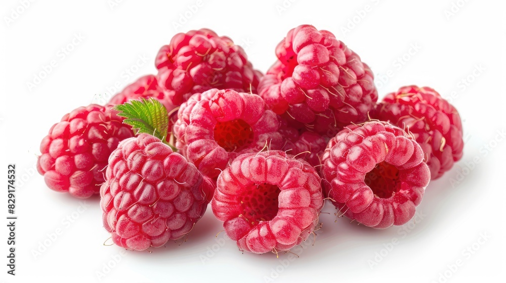 Close up image of isolated ripe raspberries on a white background Close up image of isolated ripe raspberries on a white background