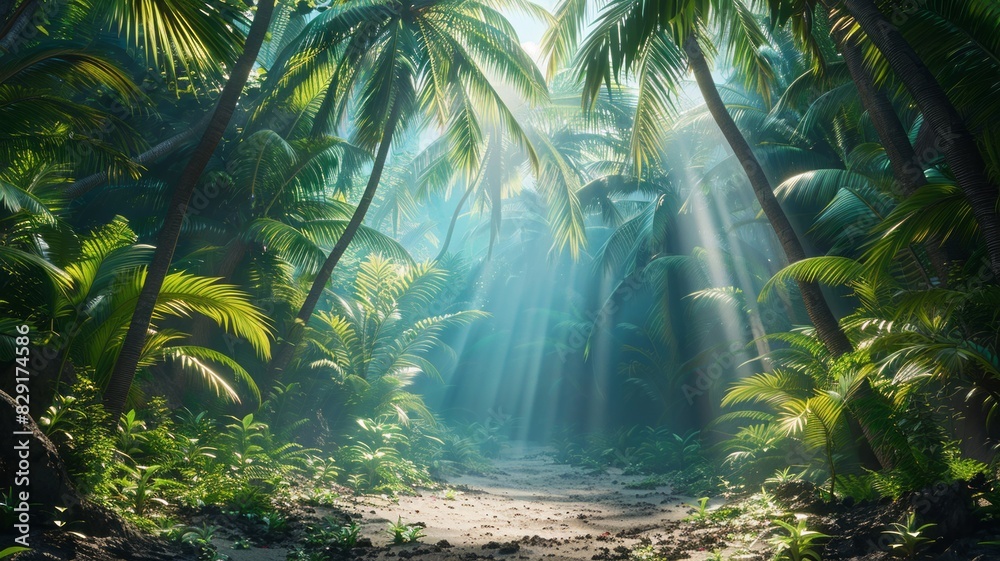 Naklejka premium Tropical paradise unfurls its secrets beneath ancient palms