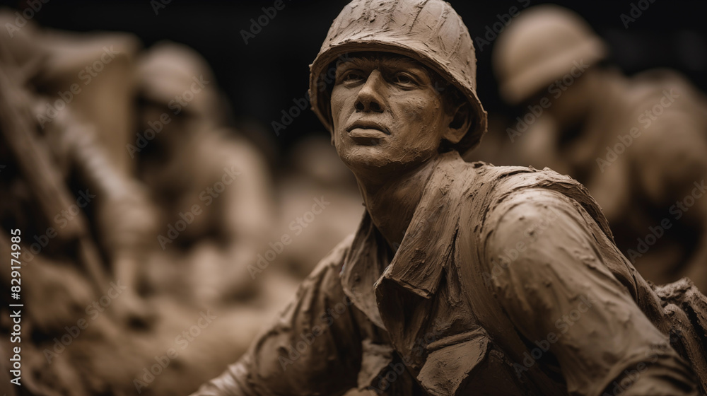 Closeup Clay Soldier Statue Crafted by Potter Closeup Clay Soldier Statue Crafted by Potter